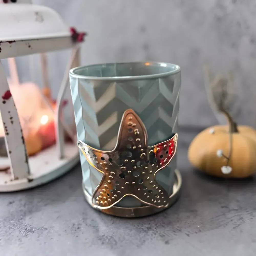Sonoma Starfish Metal Candle Holder & Tuberose Jar Candle Set Coastal Decor